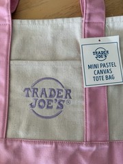 Trader Joe’s Mini Foldable Canvas Tote Bag Pink Beige Small Contemporary Solid