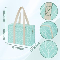 2 PCS Reusable Grocery Bag Zipper Heavy Duty Hard Bottom Foldable Evergreen