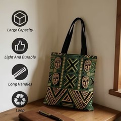 1pc Double-Sided 2D Flat Printing Shopping Tote Bag, Vintage African Tribal