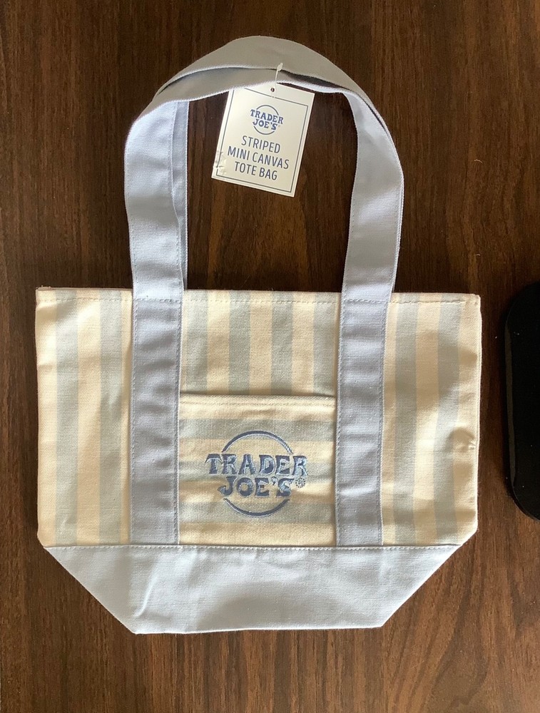 Trader Joe’s BLUE STRIPED Mini Canvas Tote Bag NEW WITH TAGS