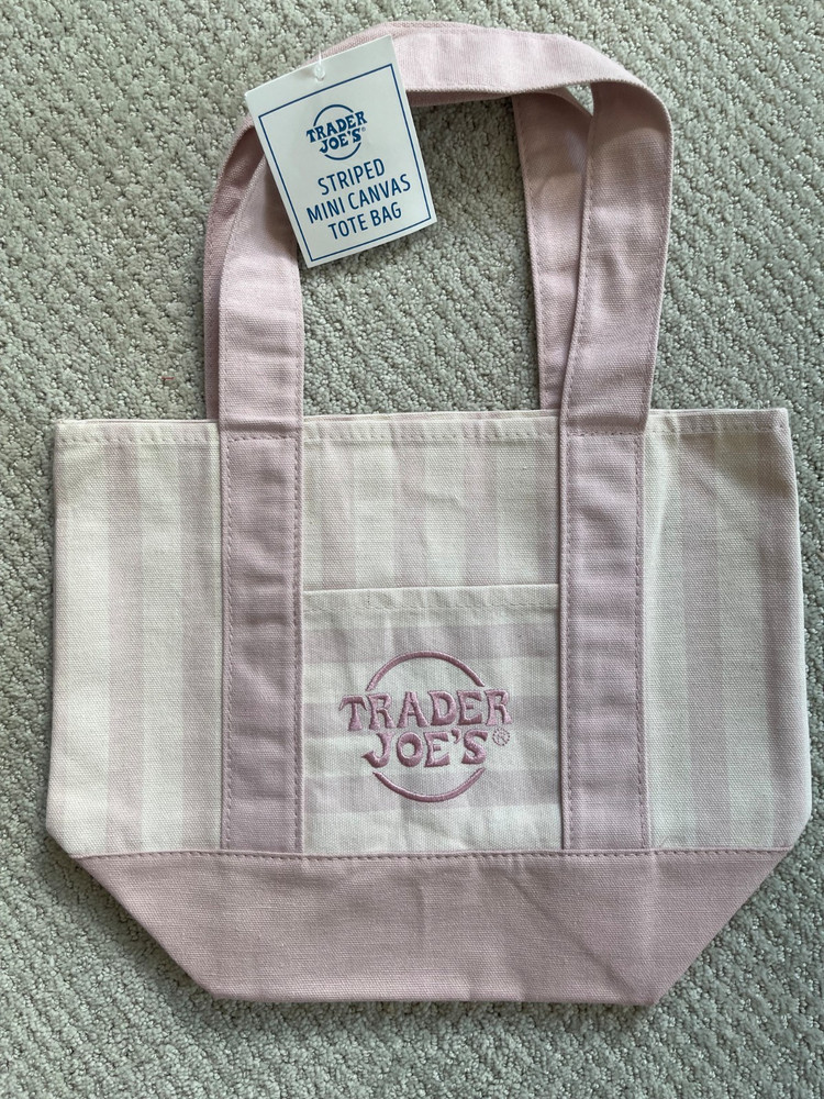 TRADER JOE’S 2026 Limited Edition Mini Stripe Canvas Tote Bag Pink stripes