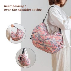Reusable Foldable Shopping Bag Pink Waterproof Oxford Cloth Travel Beach Bag