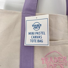 Trader Joe’s Mini Canvas Tote Lunch Bag NWT Spring Pastel Lavender w/STICKERS