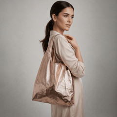 BAGGU Standard Reusable Tote Bag Rose Gold Metallic NWT Ripstop Nylon Shopper