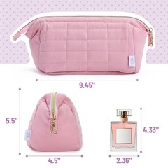 Ms. pen- Aesthetic Quilted Makeup Bag for Women, Pink, Puffy Padded Cute Pink