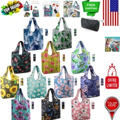 Extra Large Foldable Reusable Grocery Bags – Set of 12 in Gorgeous Flower Prints