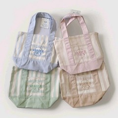TRADER JOE’S MINI PASTEL STRIPE CANVAS TOTE BAGS SET Of 4 PINK BLUE GREEN BEIGE