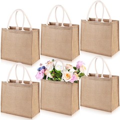 6 PCS Large Jute Burlap Gift Bags Laminated Interior Handle DIY Wedding Brown