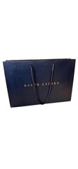 RALPH LAUREN Navy Gold Logo Paper Shopping 🎁tote Bag Medium 16” X 11” X 6”
