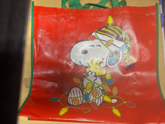 Peanuts Snoopy Woodstock Christmas Xmas XLarge Reuseable Vinyl Tote Bag 19.5×17