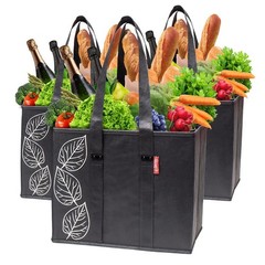 Heavy Duty Reusable Grocery Shopping Bags Handles Hard Bottom Totes 3 PCS