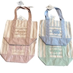 TraderJoe’s 4 Sets Mini Pastel Stripe Canvas Tote Bag In Pink,blue,beige,mint