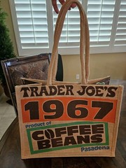TRADER JOE’S COFFEE BEANS Pasadena Burlap Jute Tote Reusable Shopping Bag NEW