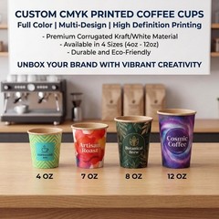 1000 Pcs Custom Printed Paper Coffee Cups with Logo Bulk Wholesale Personalized