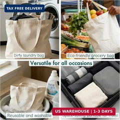 5 Pack Canvas Tote Bag – Available Premium Grocery Bag,Five sizes Reusable bag,M