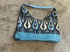 Avani Jute Burlap Canvas Beach Hobo Bag Tote – Blue Abstract – Large