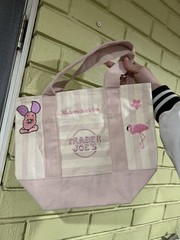 Trader Joe’s Mini Striped Canvas Tote Bag, Pink & White Reusable Shopping