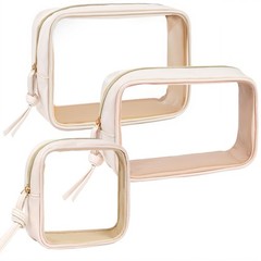 3Pcs Travel Clear Makeup Bag Set for Women, Transparent Toiletry White