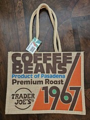 TRADER JOE’S COFFEE BEANS Pasadena Burlap Jute Tote Reusable Shopping Bag NEW