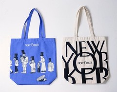 The New Yorker Tote Bag Lot of 2 Canvas Graphic Tomi Um Blue Beige