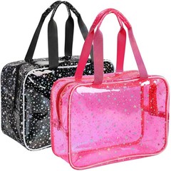 Okllen Set of 2 Clear Makeup Bag, PVC 8.7 x 5.1 x 11.8 inches, Pink