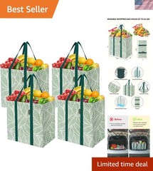 4 PK Grocery Bags Reusable Shopping Bags with Reinforced Bottom, Heavy Duty F…