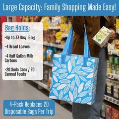 4 Pack Compact Reusable Grocery Shopping Bags, Medium Spring Tote Bag w/Handl…