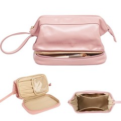 YOMOSPACE Large Makeup Bag, Double Layer Cosmetic Leather Make Up C-Pink