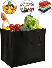 15 PCS Large Reusable Grocery Tote Bags Foldable Shopping Durable Handle Black