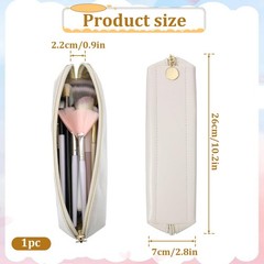 Prasacco Portable Travel Makeup Brush Bag with Zipper, Leather Cosmetic Beige
