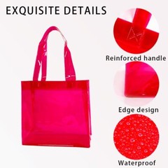 1pcs Back Waterproof Large Transparent Pvc Shopping Clear Tote Bag with Handl…