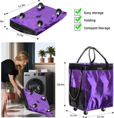 Durable 66lb Capacity Foldable Rolling Tote Bag in Purple – Perfect for Shopping
