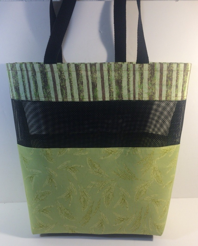 Handmade Giving Thanks Mesh Market Bag Green Cotton Fabric 15″X13″ Reusable