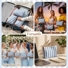 Hillban 12 Pcs Blue Striped Makeup Bags Bulk 9.84 x 7.87 x 1.97 inches,