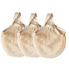Cotton String Bags For Shopping, Eco Friendly Mesh Tote, 3 Pack, Beige