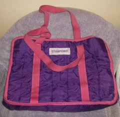 PURPLE & PINK QUILTED 3 POCKET TOTE BAG CENTER POCKET ZIP CLOSE 15″ x 12″ NEW