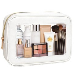 FFpaw Clear Makeup Bag for Women, 9.44 x 6.29 x 2.36 inches, Large White