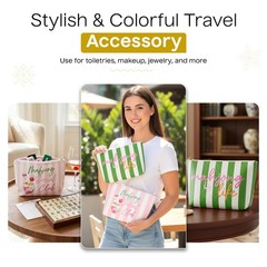 Aspen Lane Makeup Bag Set of 2 Mahjong Tile Bags 9″x7″ and 9″x6″x3″, Pink
