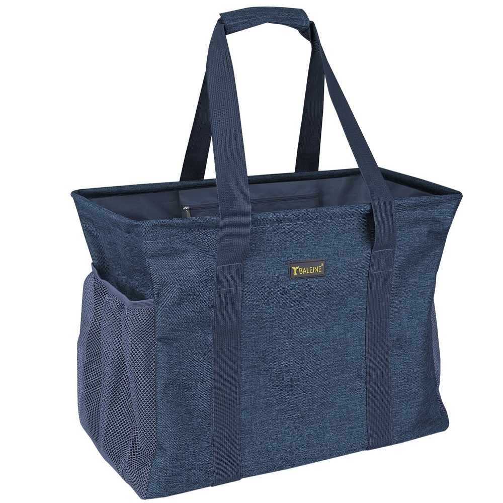 Extra Large Utility Tote Bag Reinforced Wire Frame Blue 16.5x14x10 Inch
