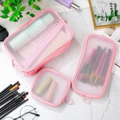 Weewooday 4 Pcs Mesh Makeup Bag Cosmetic Travel Variety Pack, Pink