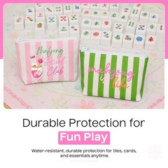 Aspen Lane Makeup Bag Set of 2 Mahjong Tile Bags 9″x7″ and 9″x6″x3″, Pink