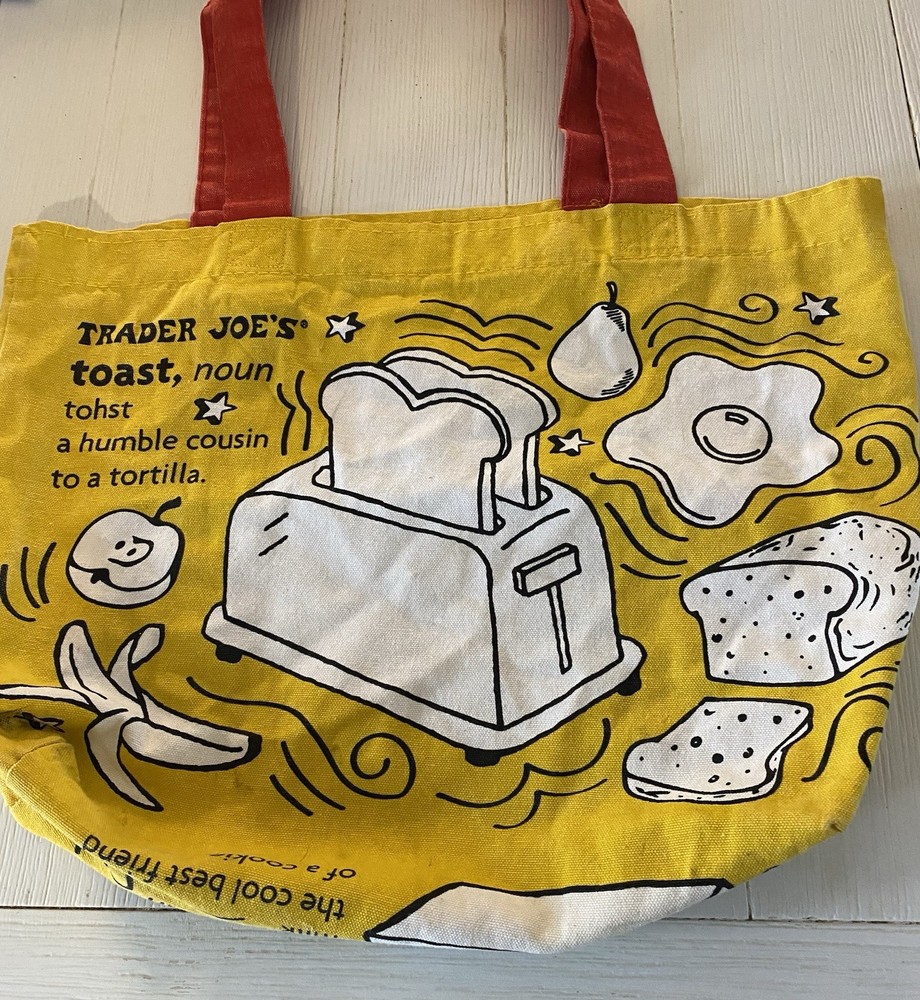 Trader Joes Market Tote Bag Yellow Shopping Waffle Toast Breakfast Reuseable
