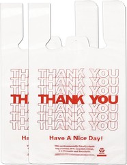 White Thank You T-Shirt Grocery Bags, Reusable/Disposable