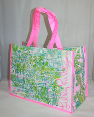 Lilly Pulitzer Palm Tree Green & Pink Reusable Tote Shopping Bag 11″X15″X7.25″