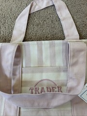 NWT TRADER JOE’S 2026 Mini Striped Canvas Tote Bag PINK stripes FAST SHIPPING