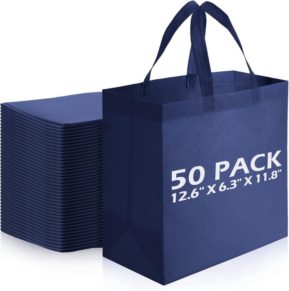 50 Pieces Reusable Totes Bag Bulk Shopping Bags Non Woven Grocery handbag with H