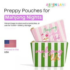 Aspen Lane Makeup Bag Set of 2 Mahjong Tile Bags 9″x7″ and 9″x6″x3″, Pink