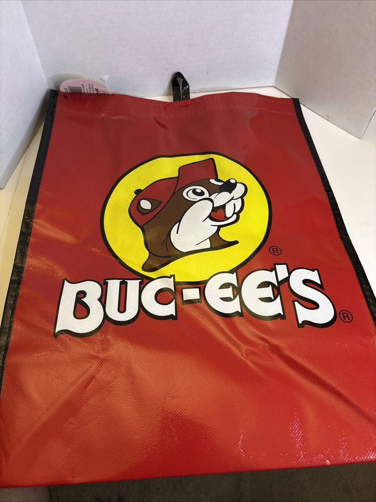 Buc-ees Grocery Bag Handle Black Red Beaver Travel Shopping Tote New Gift Bag