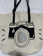 Reusable Camera Design Tote Bag Natural Color NWT