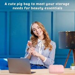 3 Pcs Plush Makeup Bag approx. 4.13 x 6.69 inches, pink, blue, white